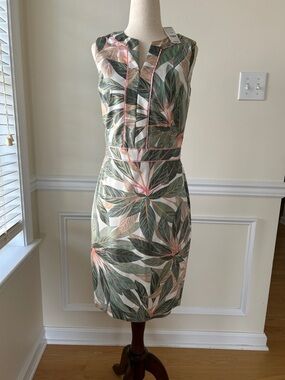 Brooks Brothers Tropical Leaf Midi Dress in Green and Peach